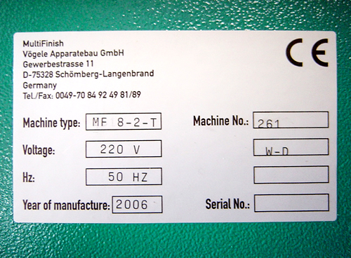 Multifinish ディスクフィニッシュ研磨機 MF8-2 Dry and Wet 2006年製｜デモ機使用品